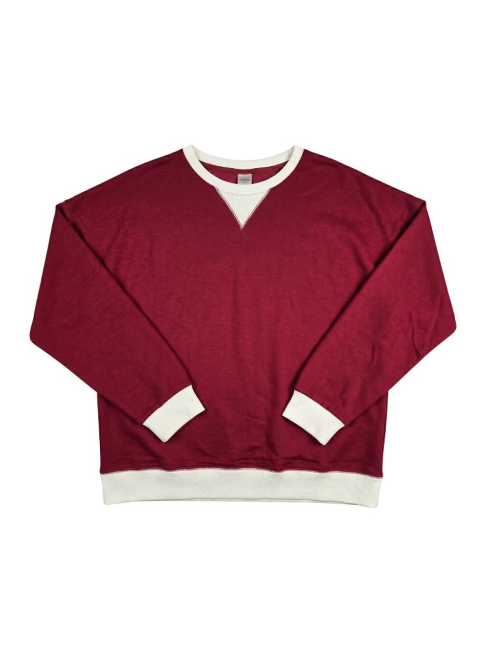NWT | Burgundy Red Crewneck Sweatshirt White Contrast Trim Pullover | Small